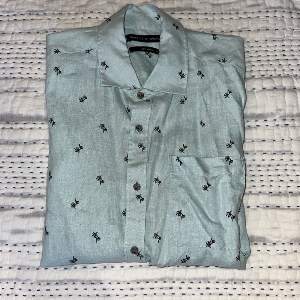 SAKS FIFTH AVE 100% Linen Short Sleeve Button Down Small